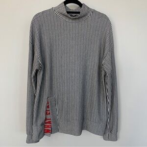 Zara Trafaluc Black‎ & White Striped Mock Neck Long Sleeve Top Size L